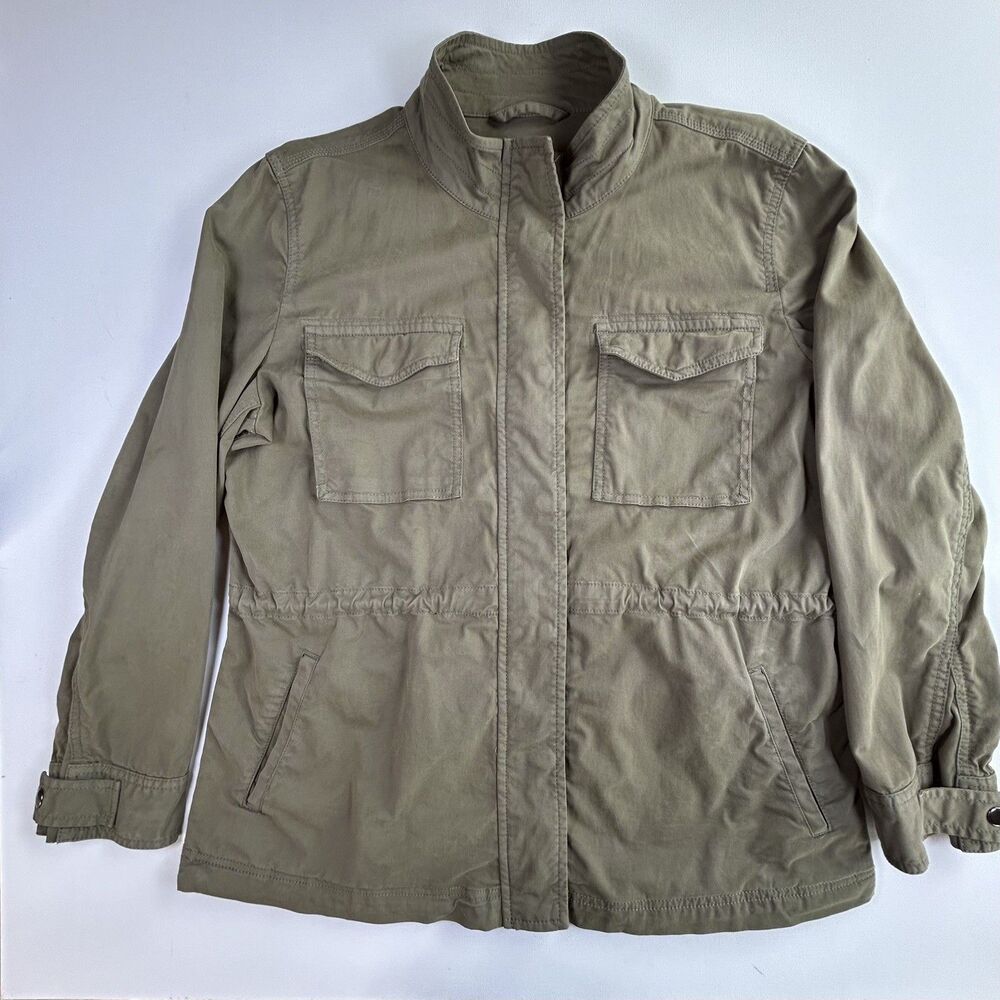 Style & Co Utility Military Jacket Women's L Army Olive Green Full Zip Snap
